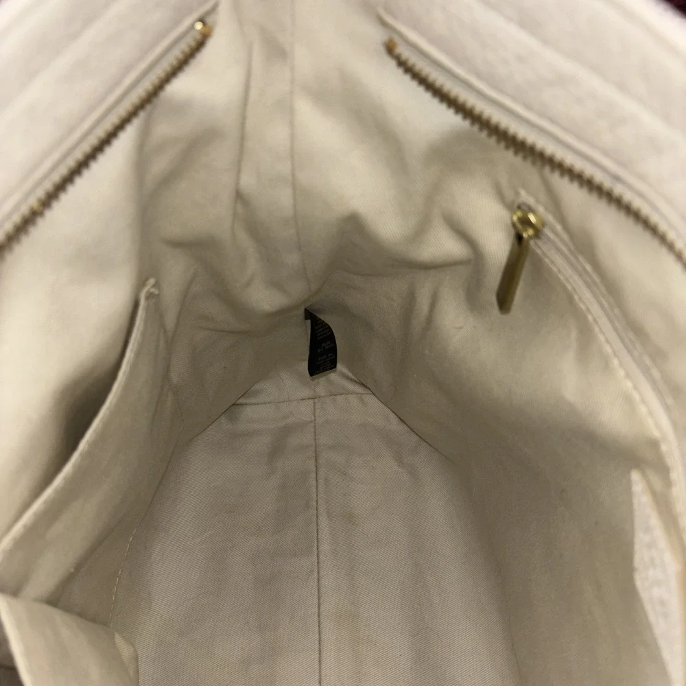 Fossil Maya Collection Hobo Cream & Blue Leather Canvas Adjustable Crossbody EUC